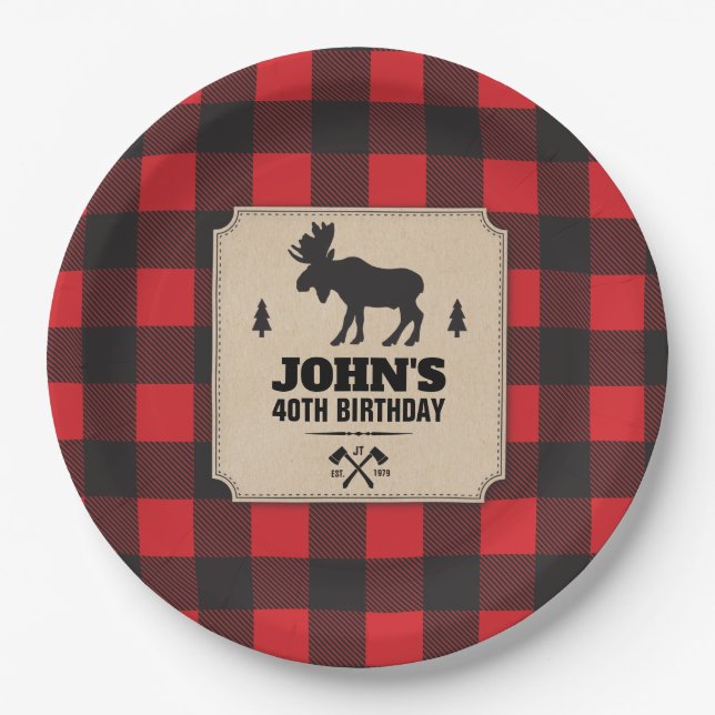 Rustic Kraft Paper Look Buffalo Plaid with Moose Plate (Front)