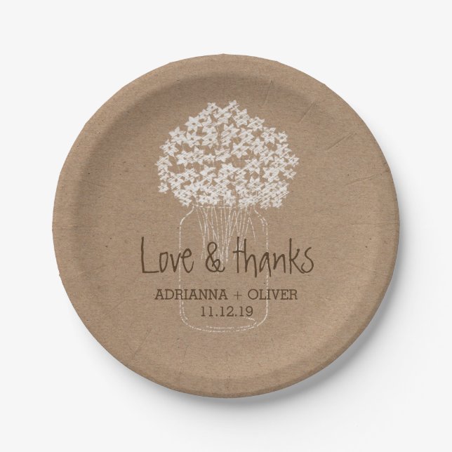 Rustic Kraft Paper Mason Jar Floral Wedding Plate (Front)