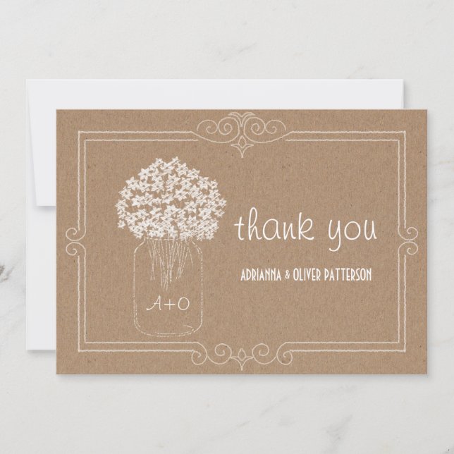Rustic Kraft Paper Mason Jar Flowers Thank You (Front)