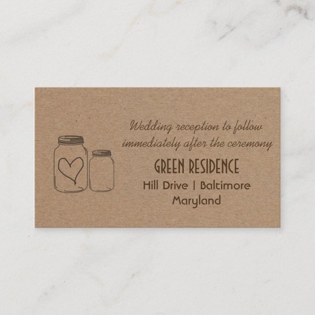 Rustic Kraft Paper Mason Jar Heart Wedding Insert (Front)
