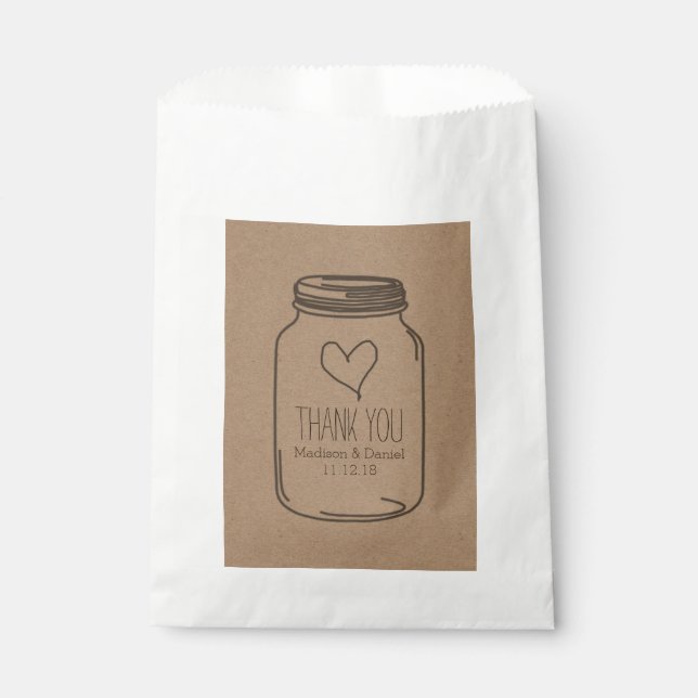 Rustic Kraft Paper Mason Jar Wedding Thank You Favour Bag (Front)