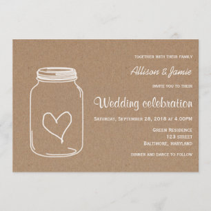 Rustic Kraft Paper Masonjar Heart Country Wedding Invitation