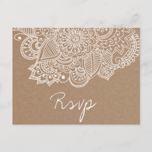Rustic Kraft Paper Paisley Wedding SVP Invitation Postcard (Front)