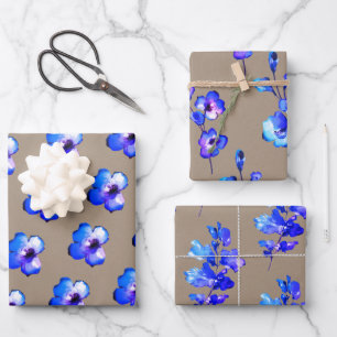 Rustic Kraft Paper Purple Aqua Blue Flower Petals