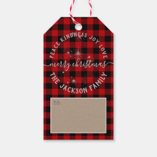 Rustic Kraft Paper Red Buffalo Plaid Christmas Gift Tags