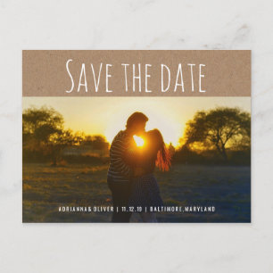 Rustic Kraft Paper   Save The Date Couple Photo Announcement Postcard