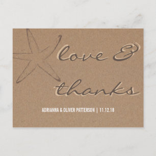 Rustic Kraft Paper Starfish Wedding Thanks Postcard