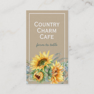 Rustic Kraft Paper Watercolor Sunflower Floral Business Card