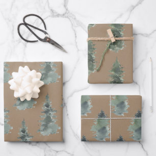 Rustic Kraft Paper Winter Woodland SpruceTrees 2