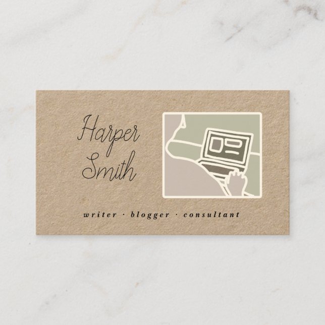 rustic kraft paper writer blogger business card (Front)