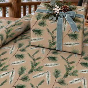 Rustic Kraft Pine Spruce Juniper Yew Tree Sprigs Wrapping Paper