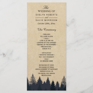 Rustic Kraft Pine Tree Forest Wedding Program