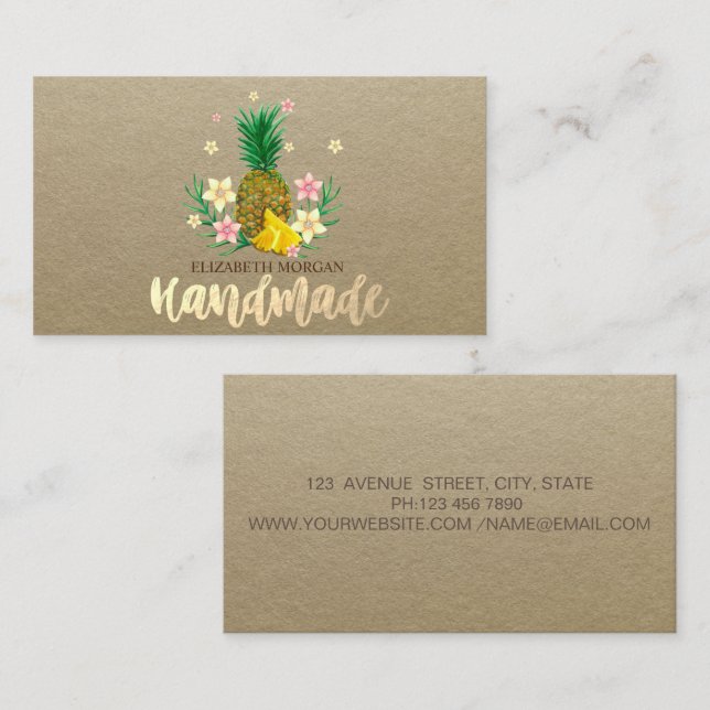 Rustic , Kraft, Pineapple Flowers Handmade  Business Card (Front/Back)