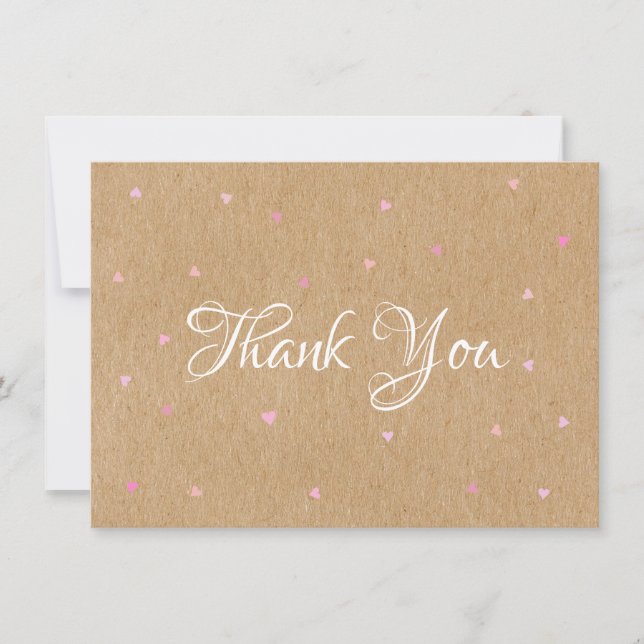 Rustic Kraft Pink Hearts Thank You (Front)