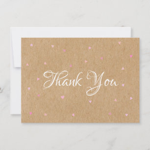 Rustic Kraft Pink Hearts Thank You Card