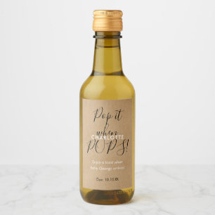 Rustic Kraft Pop It When She POPS Baby Shower Wine Label