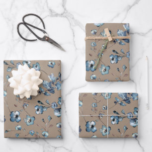 Rustic Kraft Pretty Dusty Blue Small Flower Garden Wrapping Paper Sheet