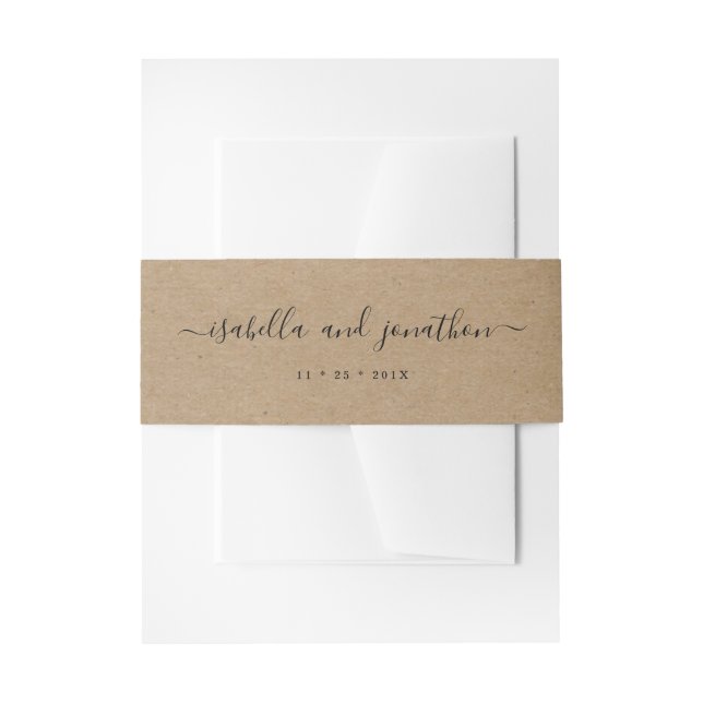 Rustic Kraft Print Invitation Belly Band (Front Example)
