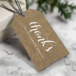 Rustic Kraft Print - Thanks Thanksgiving Family Gift Tags
