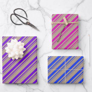Rustic Kraft Purple Pink Blue Candy Stripes Wrapping Paper Sheet
