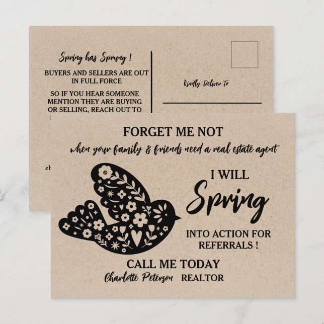 Rustic Kraft Real Estate Spring Referral Farming  Postcard (Front/Back)