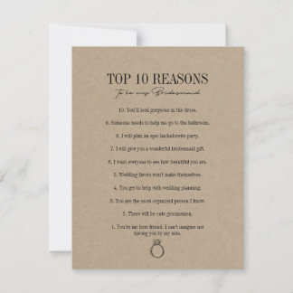 Rustic Kraft Reasons To Be My Bridesmaid Card