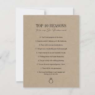 Rustic Kraft Reasons To Be My Jr. Bridesmaid Card