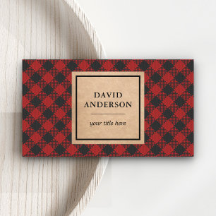 Rustic Kraft Red Buffalo Plaid Lumberjack Business Card