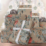 Rustic Kraft Red Cardinal Juniper Branches Berries Wrapping Paper<br><div class="desc">A neutral winter holiday wrapping paper featuring a rustic kraft paper colour background with watercolor-painted juniper tree branches with cones,  ilex berries and red cardinals under a dusting of snow. A classic Christmas holiday neutral gift wrap wrapping paper</div>