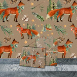 Rustic Kraft Red Fox In A Christmas Holiday Forest Wrapping Paper Sheet<br><div class="desc">Holiday Kraft wrapping paper featuring watercolour-painted red foxes in a holiday themed forest in a repeat pattern.</div>