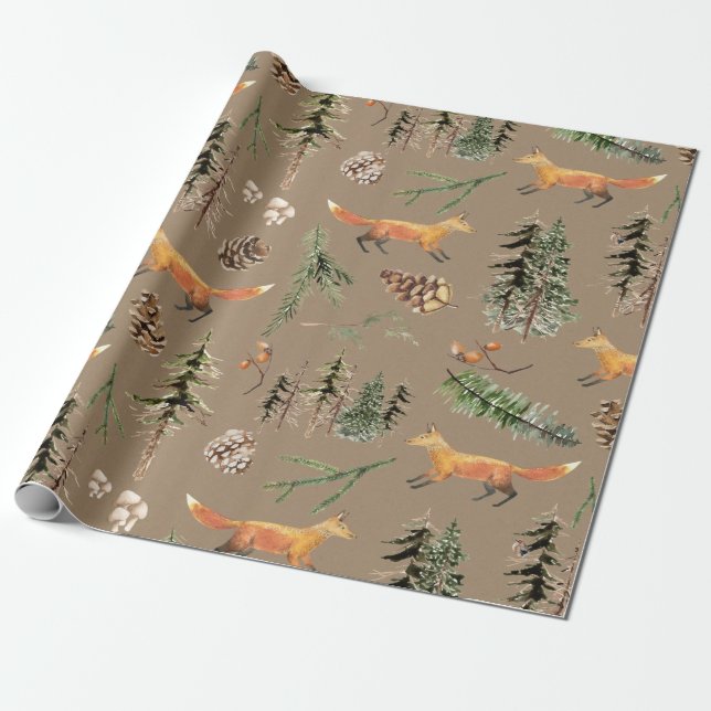 Rustic Kraft Red Fox In The Forest Woodland Wrapping Paper (Unrolled)