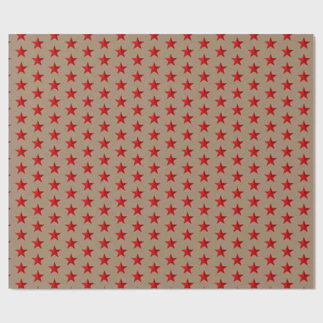 Rustic Kraft Red Stars Wrapping Paper (Flat)