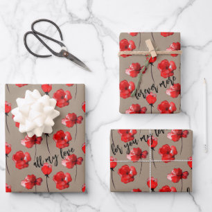 Rustic Kraft Red Valentine Custom Saying Floral Wrapping Paper Sheet
