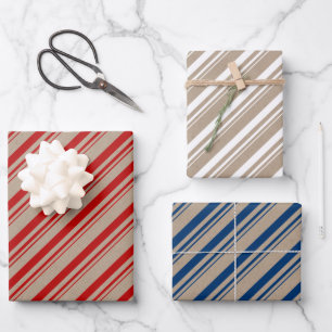Rustic Kraft Red White Blue Candy Stripes Wrapping Paper Sheet