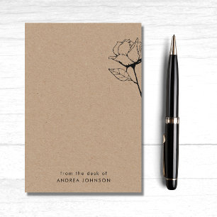 Rustic Kraft Rose Flower From the Desk Of Name Post-it Notes