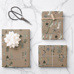Rustic Kraft Scandinavian Hanging String Ornaments Wrapping Paper Sheet