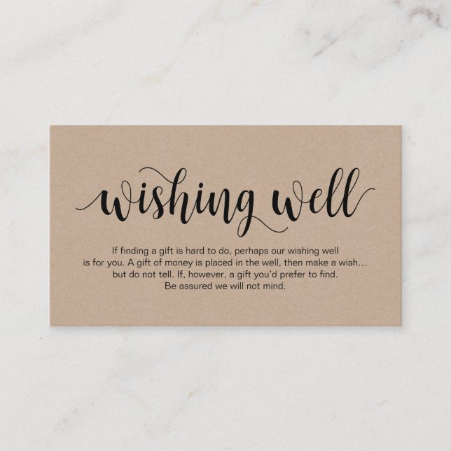 Rustic kraft Script, Black, Wedding Wishing Well Enclosure Card (Front)
