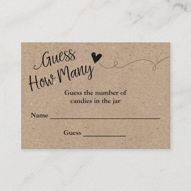 Rustic Kraft Script Devine Combien De Carte De Jeu (Devant)