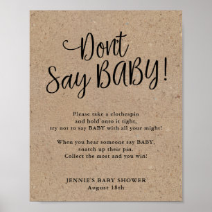 Rustic Kraft Script Don't Say Baby Game Poster