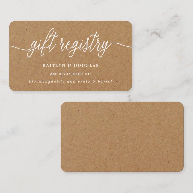 Rustic Kraft Script Gift Registry Enclosure Card (Front/Back)