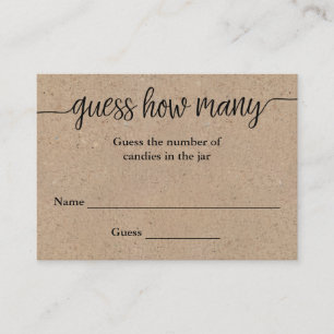 Rustic Kraft Script Guess How Many Game Card