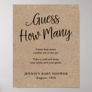 Rustic Kraft Script Guess How Many Game Display Poster