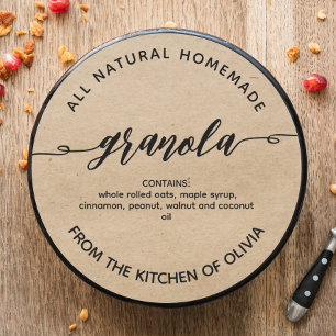 Rustic kraft Script Homemade Granola Label