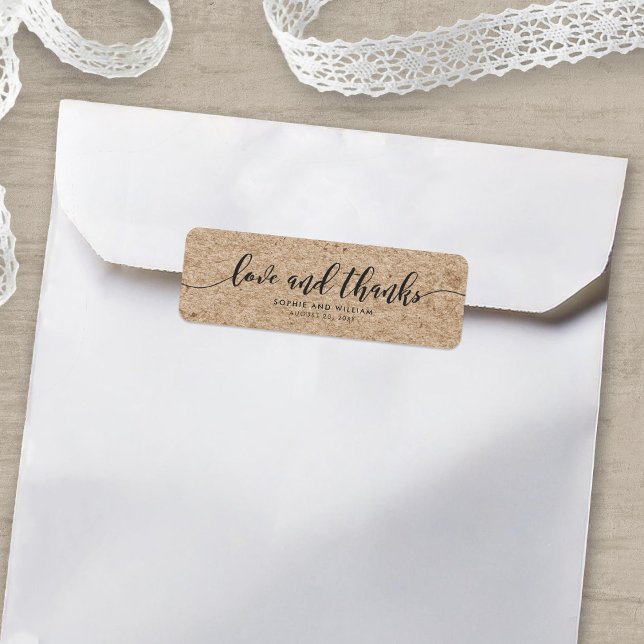 Rustic Kraft Script Love & Thanks Mariage Étiquett (Créateur téléchargé)