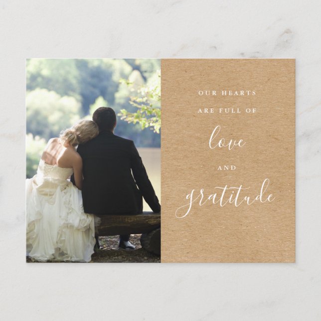 Rustic Kraft Script Photo Wedding Thank You  Postcard (Front)