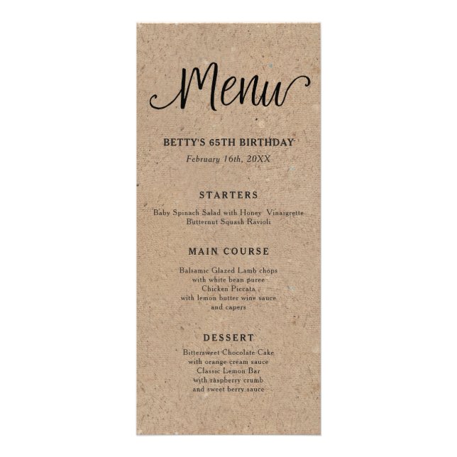 Rustic Kraft Script Tall Menu Card (Front)