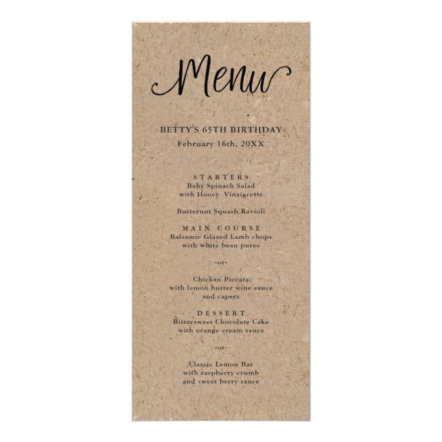 Rustic Kraft Script Tall Menu Card (Front)