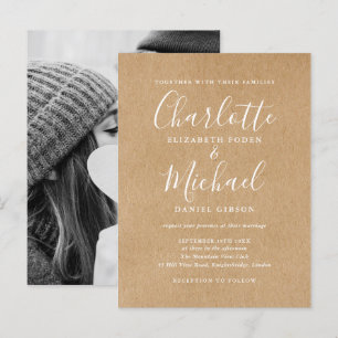Rustic Kraft Signature Script Photo Wedding Invitation Postcard