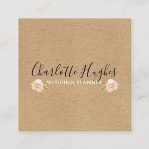 Rustic Kraft Signature With Rose Motif Square Business Card