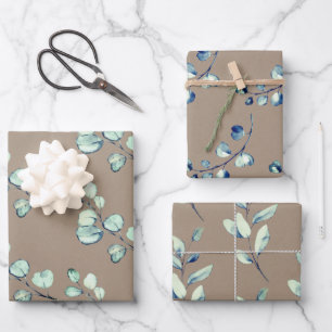 Rustic Kraft Silver Green Eucalyptus Sprigs Wrapping Paper Sheet